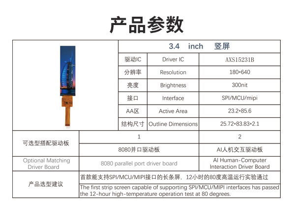 3.4寸条形液晶显示屏