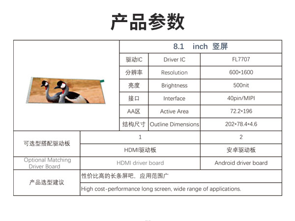 8.1寸条形液晶显示屏